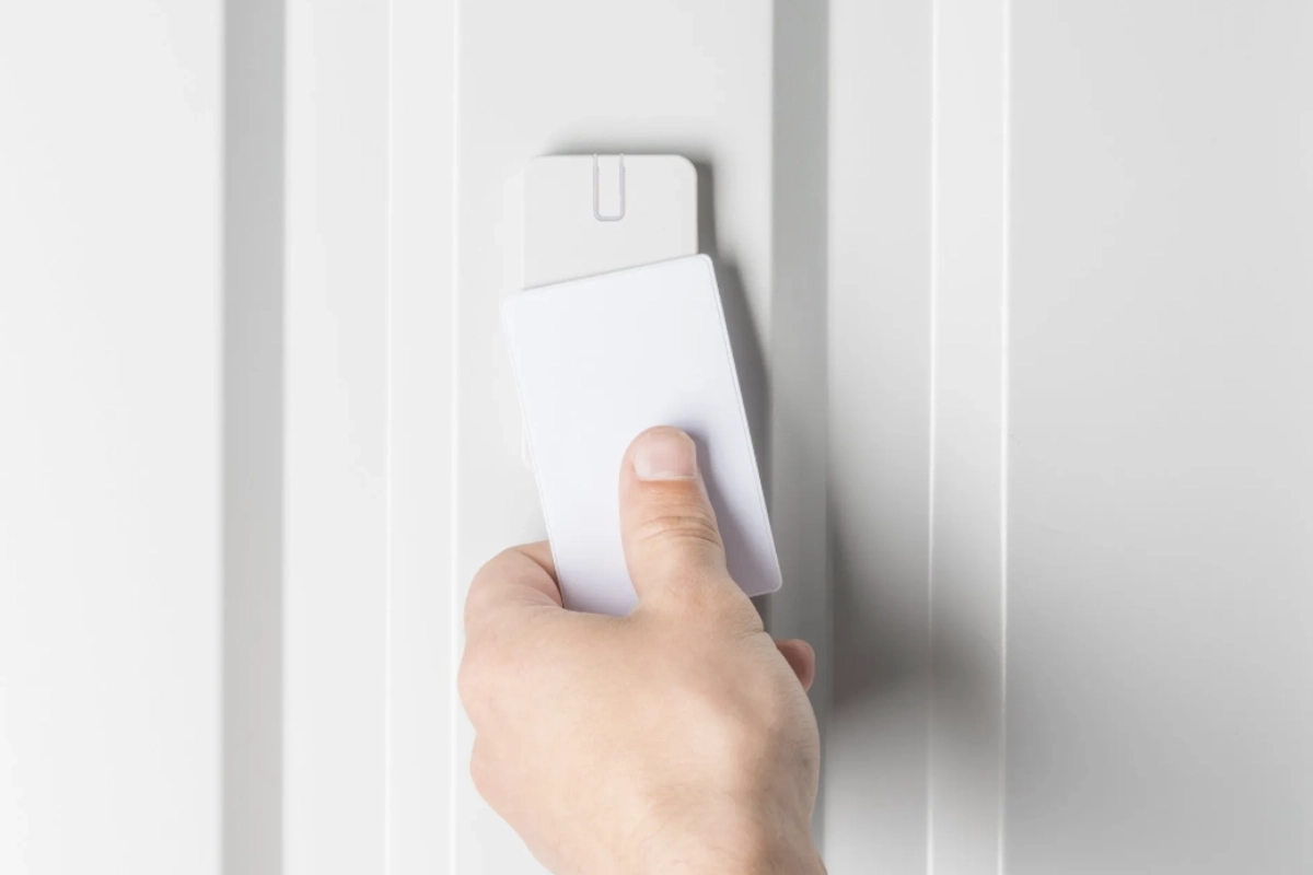 Close up shot of key card unlocking